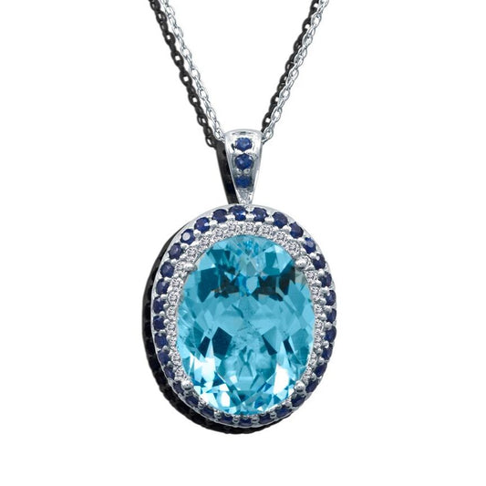 Le Vian Grand Sample Sale Pendant featuring Blue Topaz, Blueberry Sapphire White Diamonds set in 14K White Gold - BirthStone.com