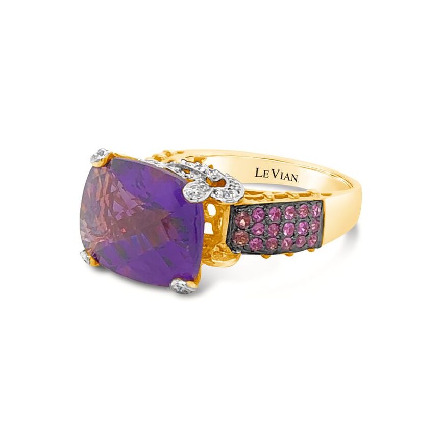 Le Vian Ring featuring Grape Amethyst, Bubble Gum Pink Sapphire White Diamonds set in 14K Rose Gold - BirthStone.com