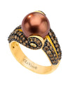 14K YELLOW GOLD DIAMOND BROWN PEARL RING