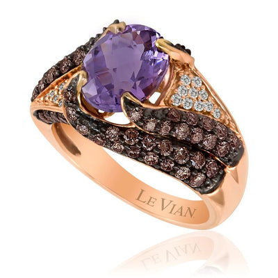 14K STRAWBERRY GOLD DIAMOND PINK AMETHYST RING