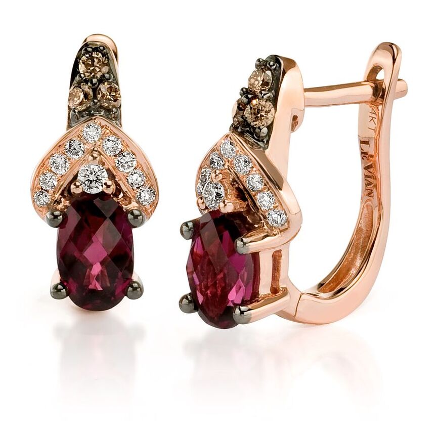 Le Vian Chocolatier Earrings featuring Raspberry Rhodolite White Diamonds, Chocolate Diamonds set in 14K Rose Gold - BirthStone.com