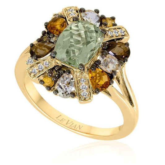 Le Vian Grand Sample Sale Ring featuring Mint Julep Quartz, Multicolor Semiprecious, Multicolor Sapphire White Diamonds set in 14K Yellow Gold - BirthStone.com