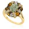 14K YELLOW GOLD DIAMOND GREEN QUARTZ, MULTICOLOR S