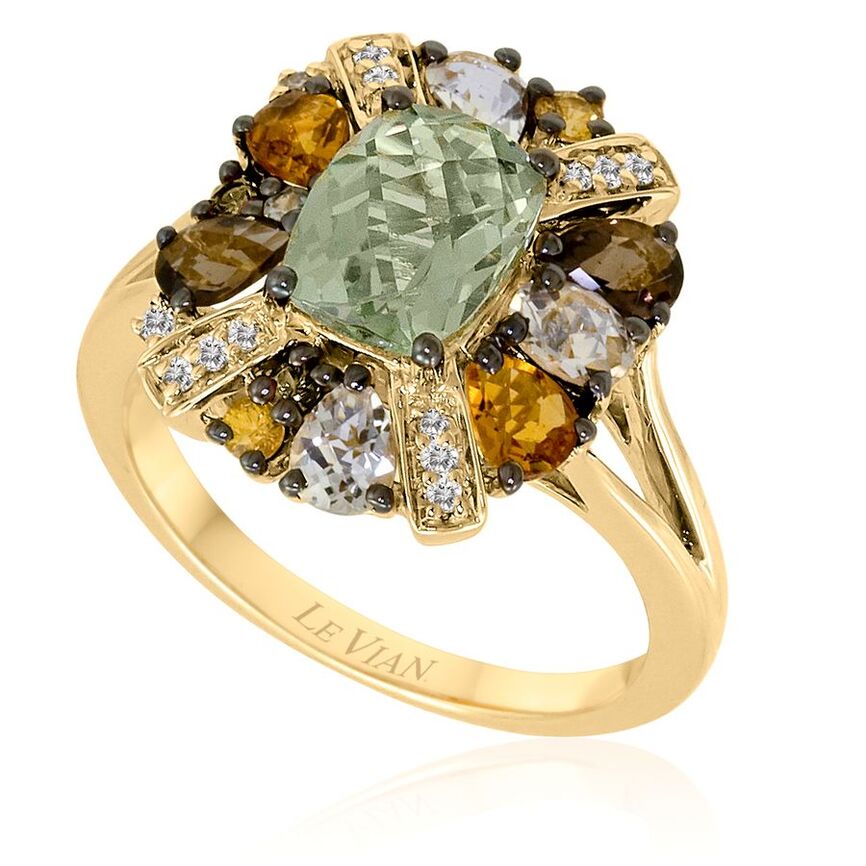 14K YELLOW GOLD DIAMOND GREEN QUARTZ, MULTICOLOR S