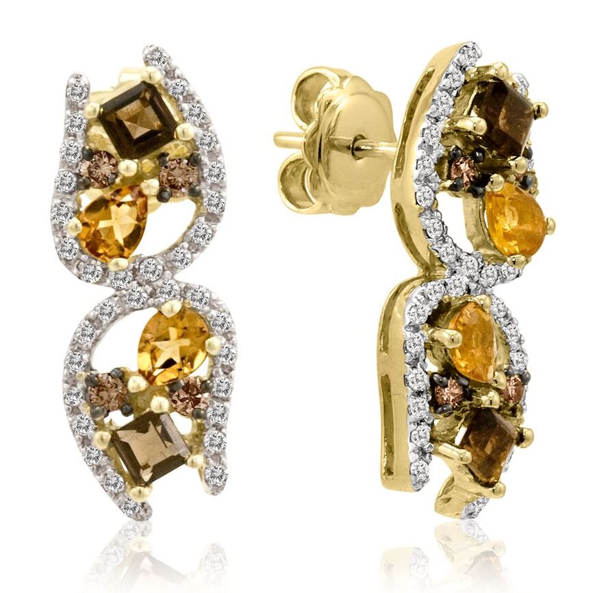 Le Vian Grand Sample Sale Earrings featuring Chocolate Quartz, Cinnamon Citrine Chocolate Diamonds, White Diamonds set in 14K Yellow Gold