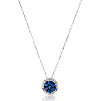 14K WHITE GOLD DIAMOND CEYLON SAPPHIRE PENDANT