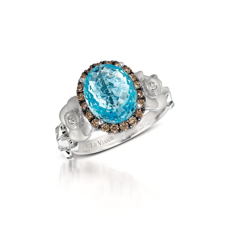 14K WHITE GOLD DIAMOND BLUE TOPAZ RING