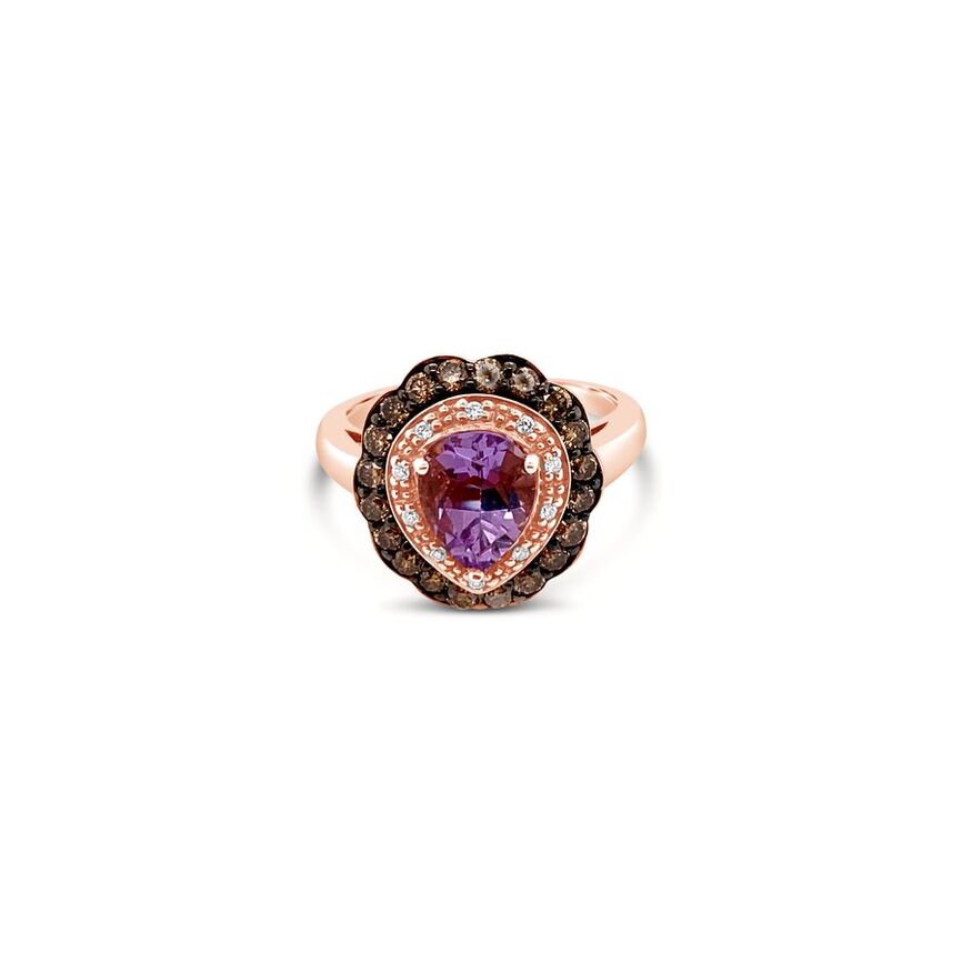 14K STRAWBERRY GOLD DIAMOND AMETHYST RING