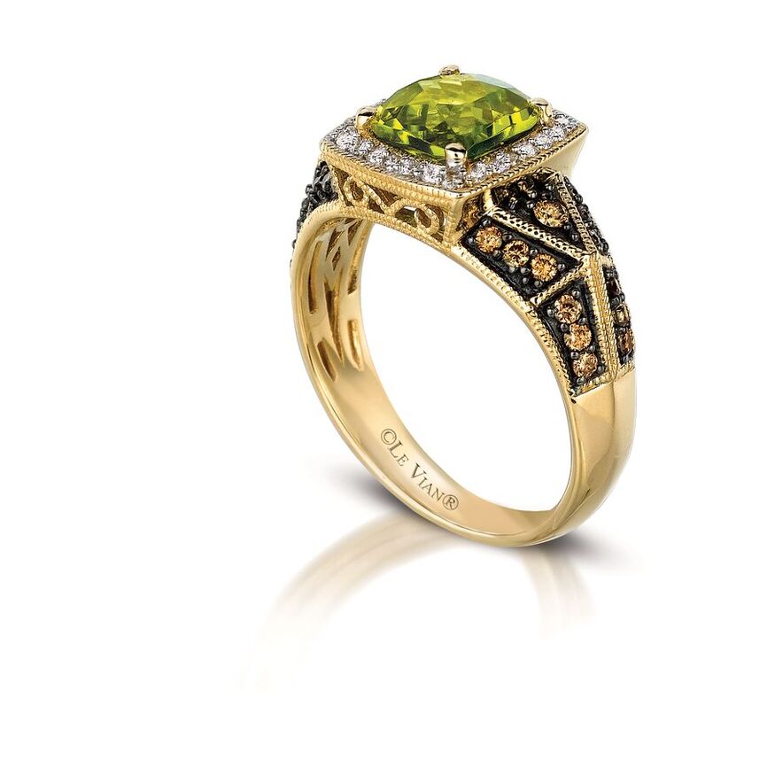 Le Vian Ring featuring Green Apple Peridot Chocolate Diamonds, White Diamonds set in 14K Yellow Gold - BirthStone.com