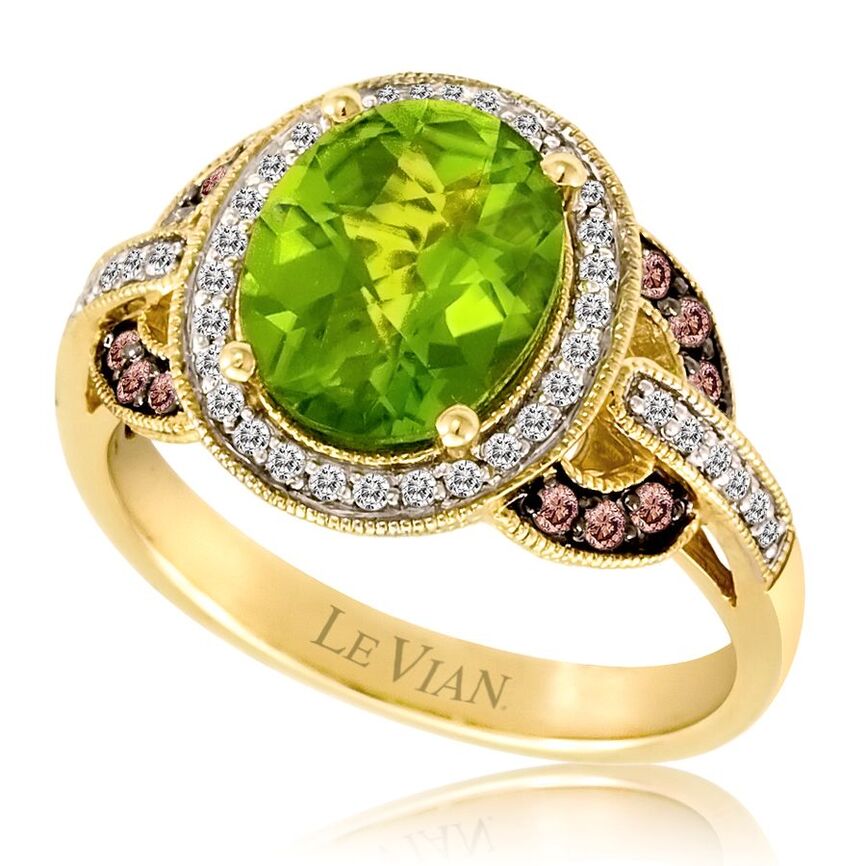 Le Vian Grand Sample Sale Ring featuring Green Apple Peridot Chocolate Diamonds, White Diamonds set in 14K Yellow Gold