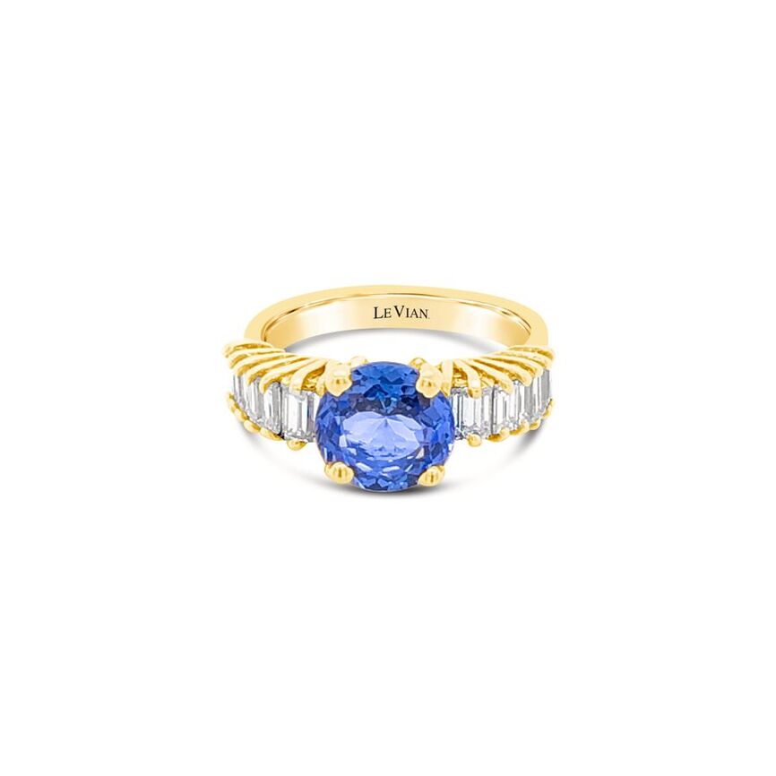 18K YELLOW GOLD DIAMOND TANZANITE RING