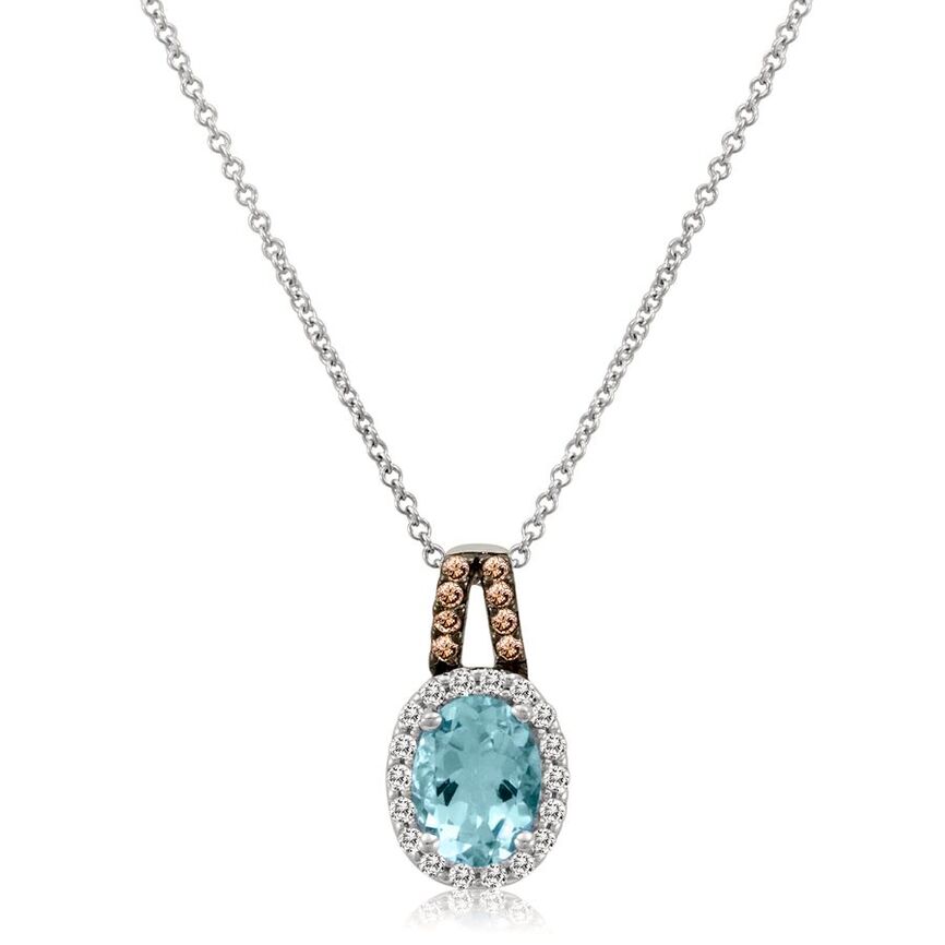 Le Vian Pendant featuring Sea Blue Aquamarine White Diamonds, Chocolate Diamonds set in 14K White Gold - BirthStone.com