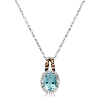 14K WHITE GOLD DIAMOND AQUAMARINE PENDANT