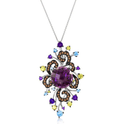 Le Vian Grand Sample Sale Pendant featuring Grape Amethyst, Green Apple Peridot, Blue Topaz, Chocolate Quartz set in 14K White Gold - BirthStone.com