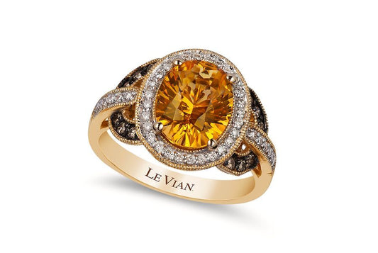 Le Vian Grand Sample Sale Ring featuring Cinnamon Citrine Chocolate Diamonds, White Diamonds set in 14K Yellow Gold - BirthStone.com