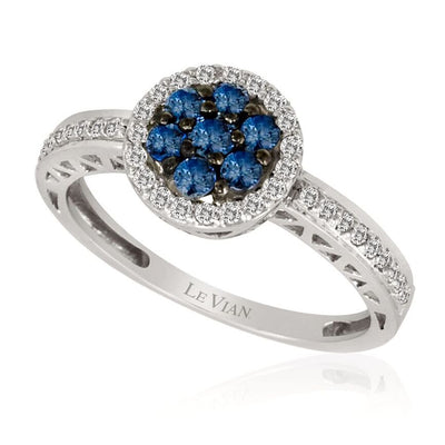 14K WHITE GOLD DIAMOND CEYLON SAPPHIRE RING