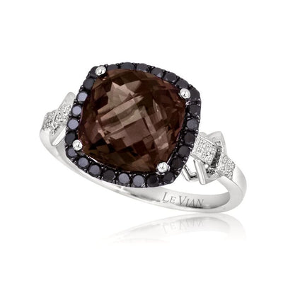 14K WHITE GOLD DIAMOND SMOKY QUARTZ RING