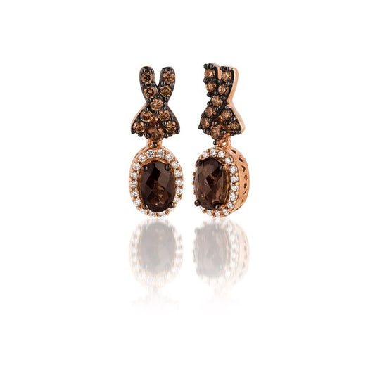 Le Vian Chocolatier Earrings featuring Chocolate Quartz Chocolate Diamonds, White Diamonds set in 14K Rose Gold - BirthStone.com