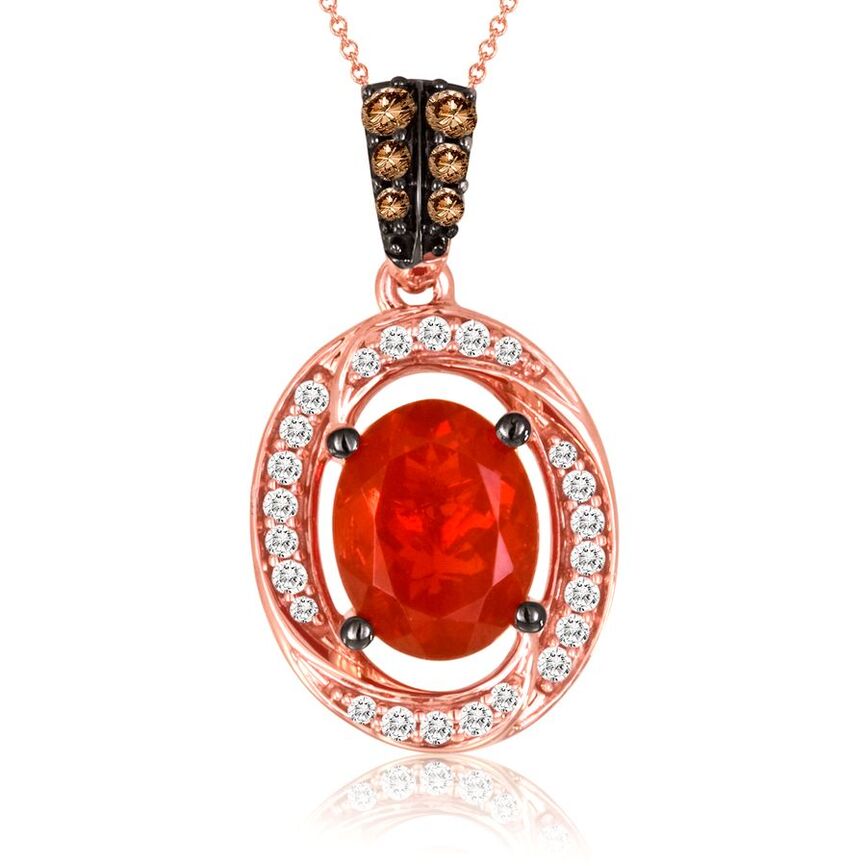 14K STRAWBERRY GOLD DIAMOND FIRE OPAL PENDANT