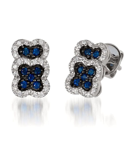 14K WHITE GOLD DIAMOND CEYLON SAPPHIRE EARRINGS