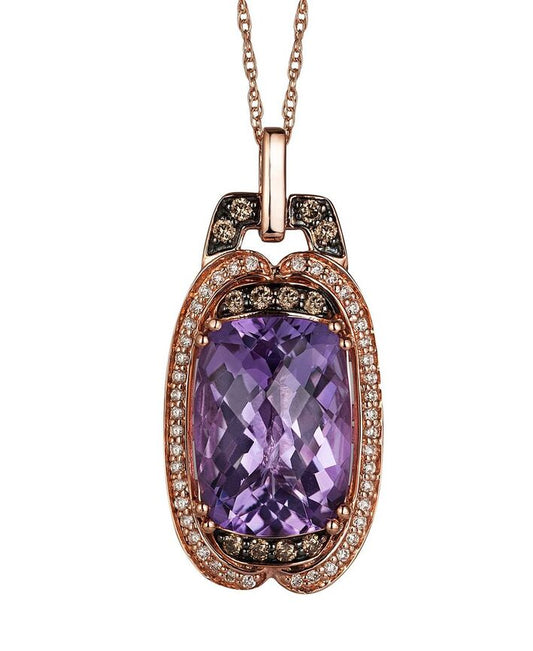 14K STRAWBERRY GOLD DIAMOND AMETHYST PENDANT