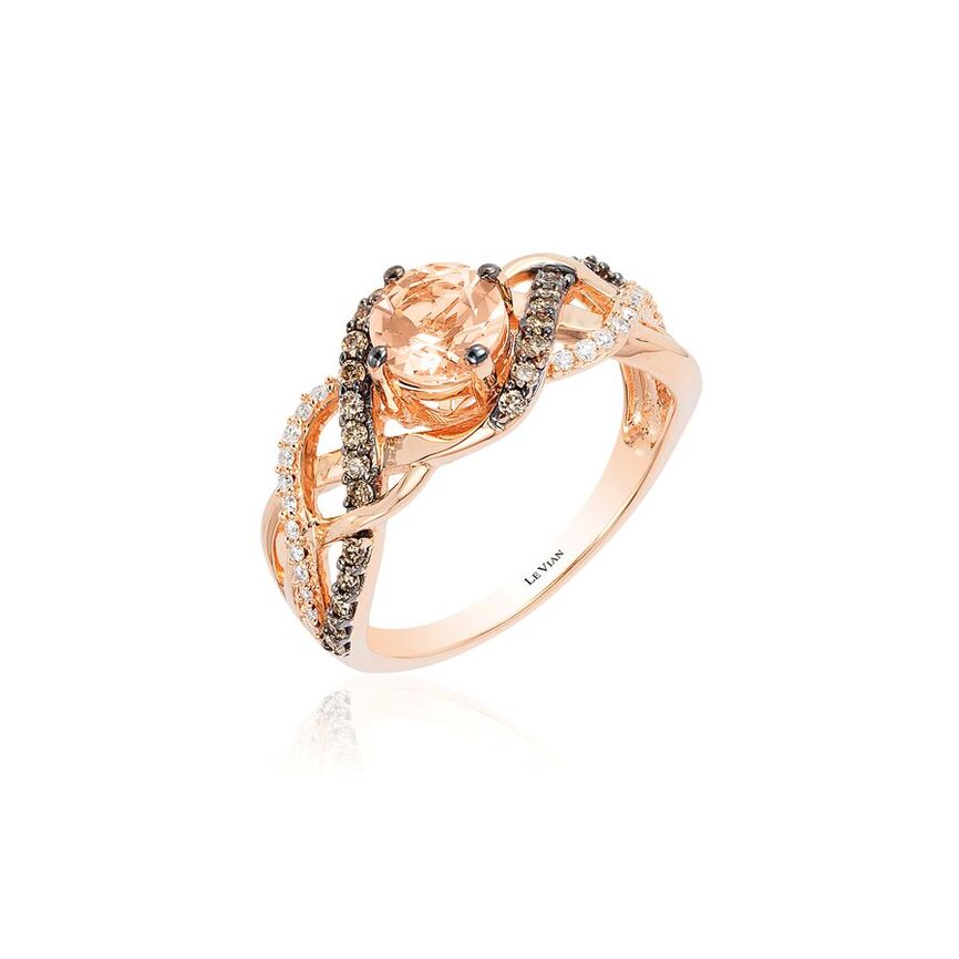 14K STRAWBERRY GOLD DIAMOND MORGANITE RING