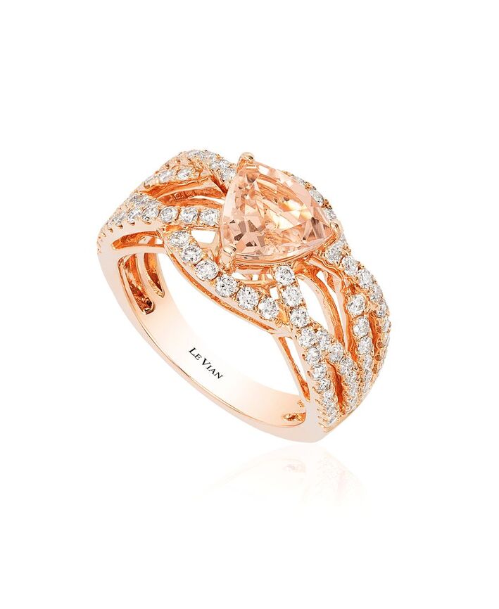 14K STRAWBERRY GOLD DIAMOND MORGANITE RING