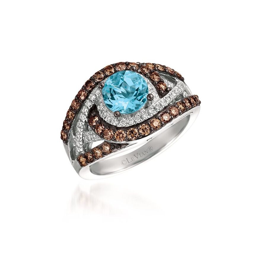 14K WHITE GOLD DIAMOND AQUAMARINE RING