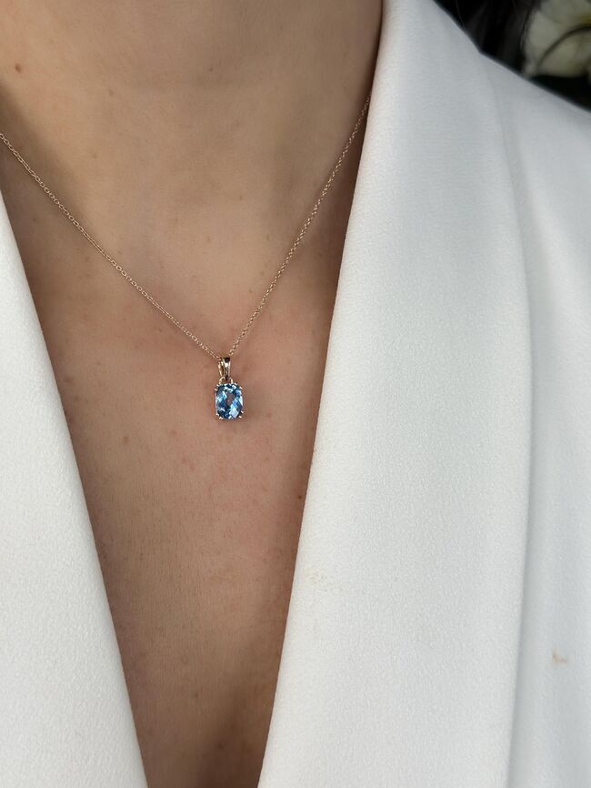 Le Vian Pendant featuring 1 3/8 cts Ocean Blue Topaz,set in 925 Sterling Silver Strawberry Gold