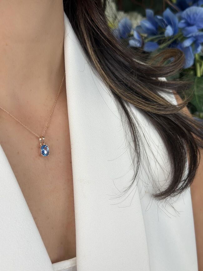 Le Vian Pendant featuring 1 3/8 cts Ocean Blue Topaz,set in 925 Sterling Silver Strawberry Gold