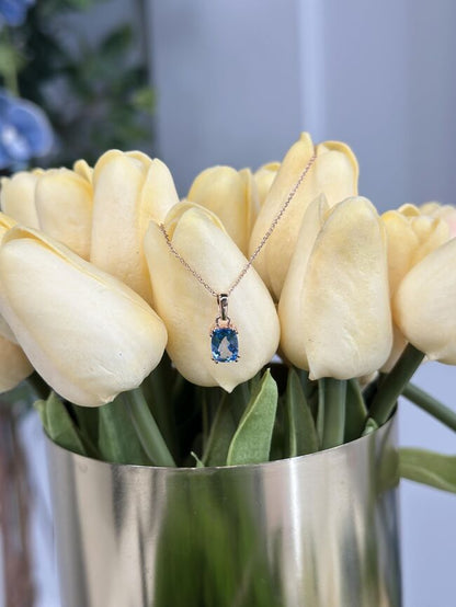 Le Vian Pendant featuring 1 3/8 cts Ocean Blue Topaz,set in 925 Sterling Silver Strawberry Gold