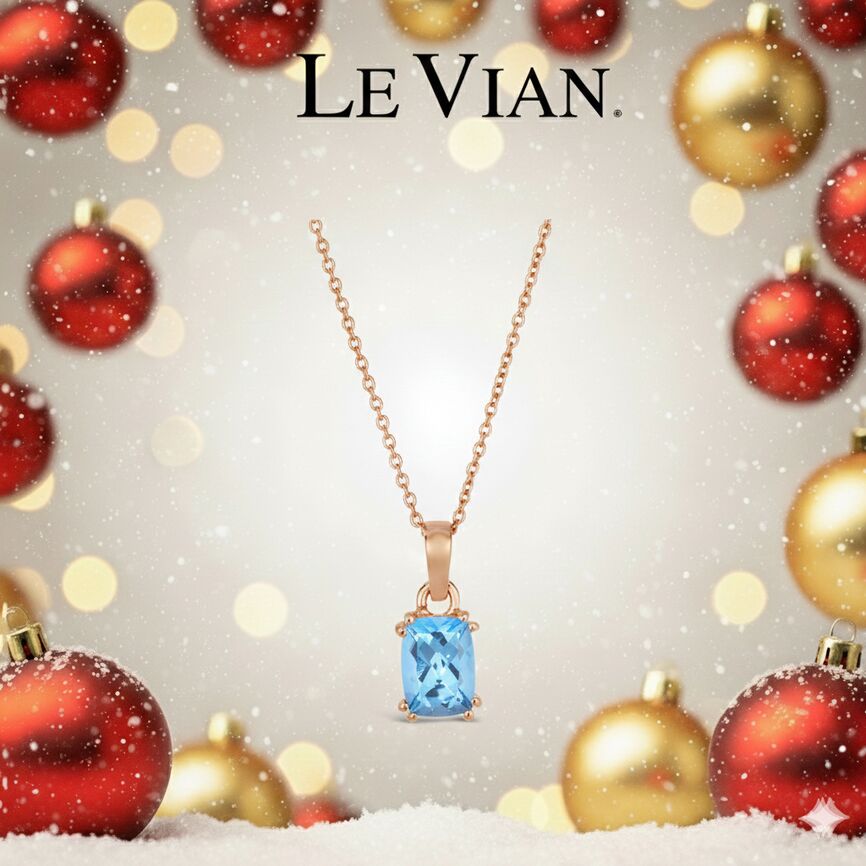 Le Vian Pendant featuring 1 3/8 cts Ocean Blue Topaz,set in 925 Sterling Silver Strawberry Gold