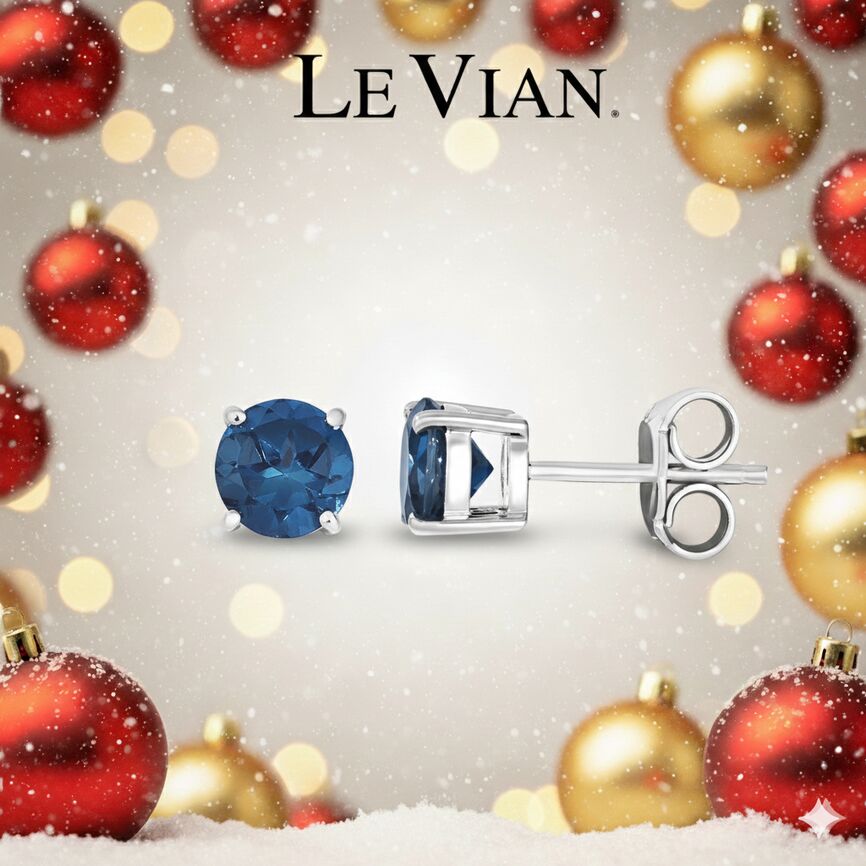 Le Vian Stud Earrings featuring 2 cts Deep Sea Blue Topaz,set in 925 Sterling Silver