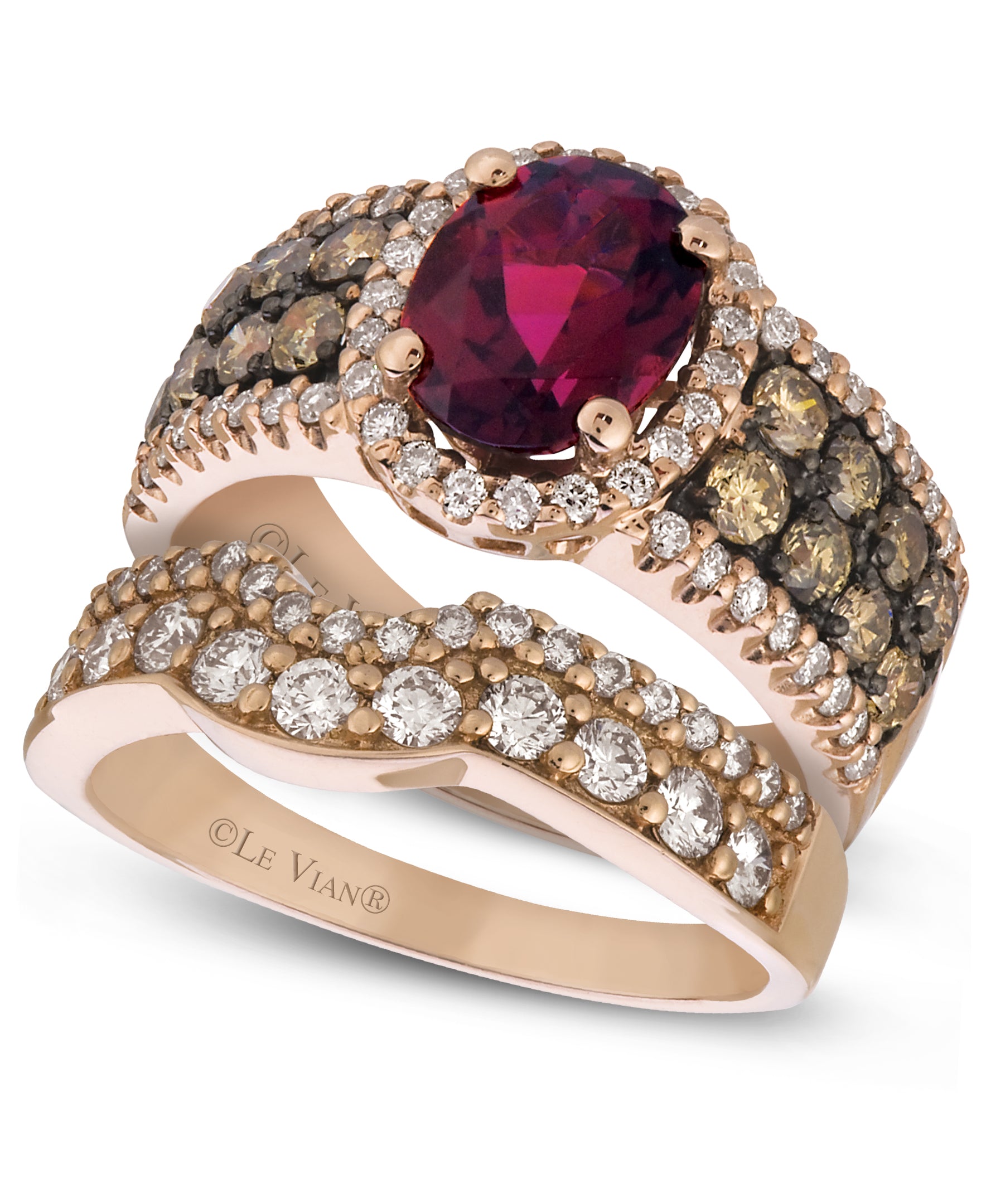 Le Vian Chocolatier Ring featuring Raspberry Rhodolite Chocolate Diamonds, Vanilla Diamonds set in 14K Rose Gold