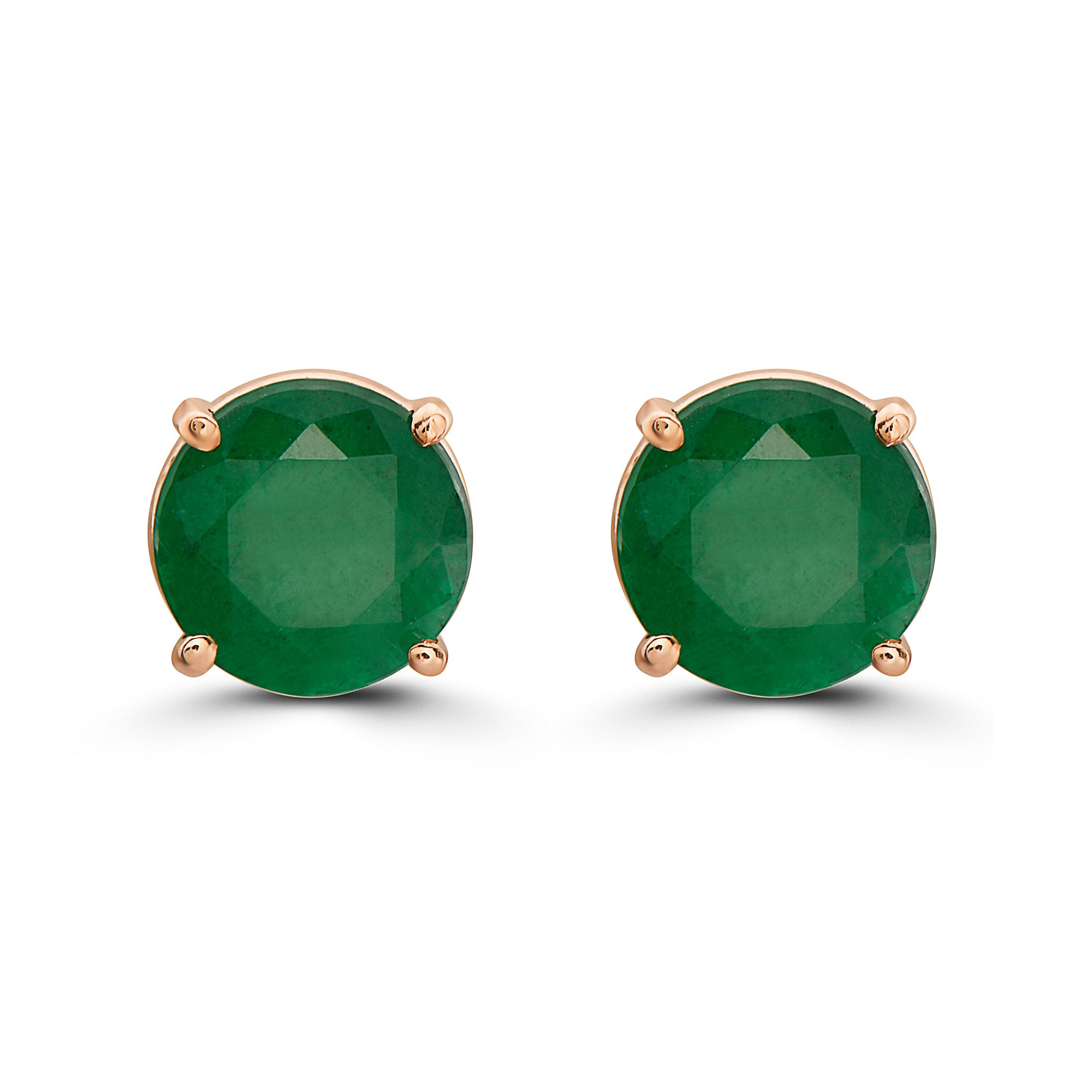 Birthstone Earrings 2 3/4 cts Classic Natural Green Emerald set in 14K Rose Gold