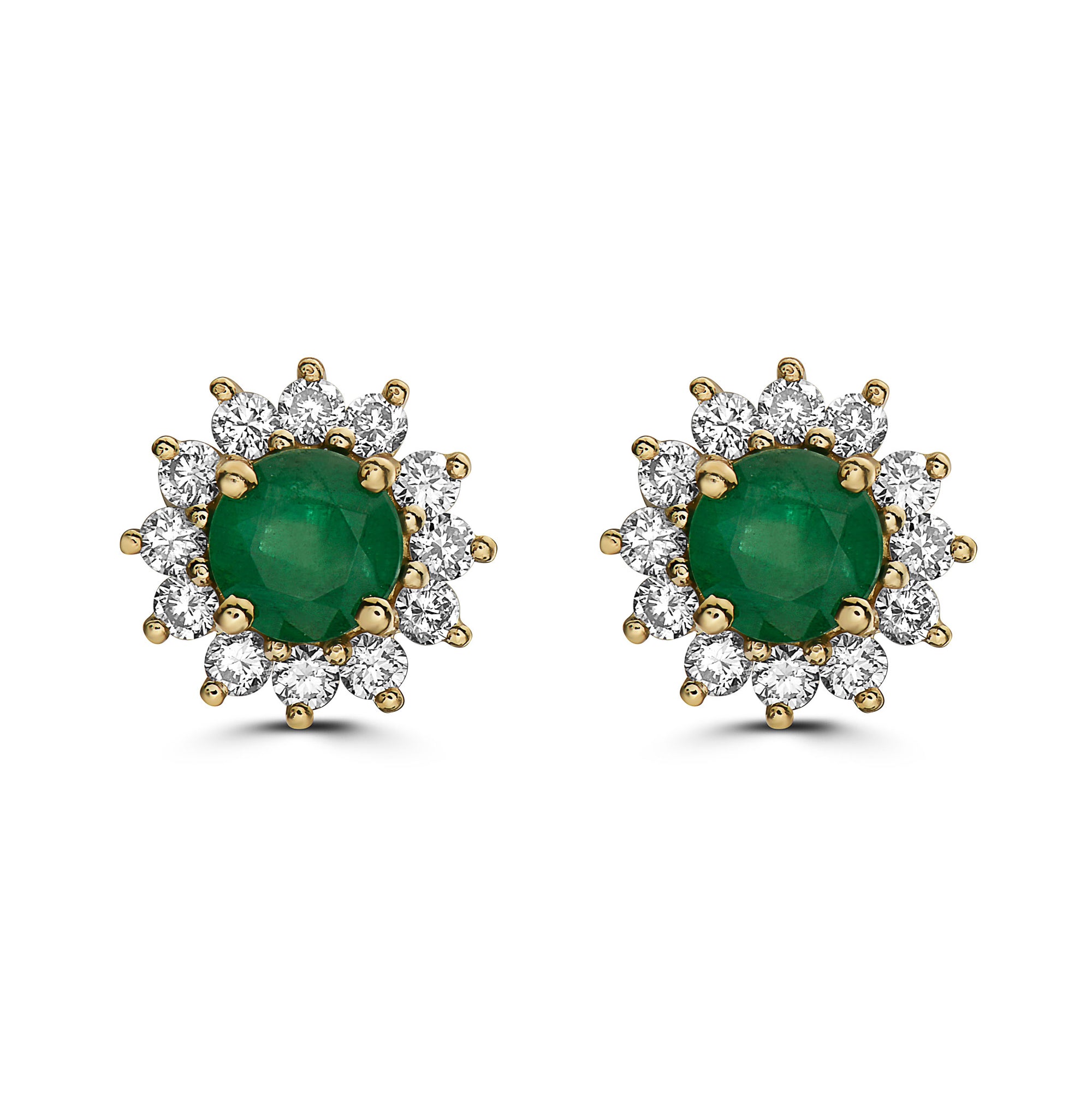 Birthstone Earrings 2 1/2 cts Natural Green Emerald Nude Diamond 14K Yellow Gold