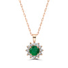 Birthstone Pendant 1 3/8 cts Natural Green Emerald, Nude Diamonds, 14K Rose Gold