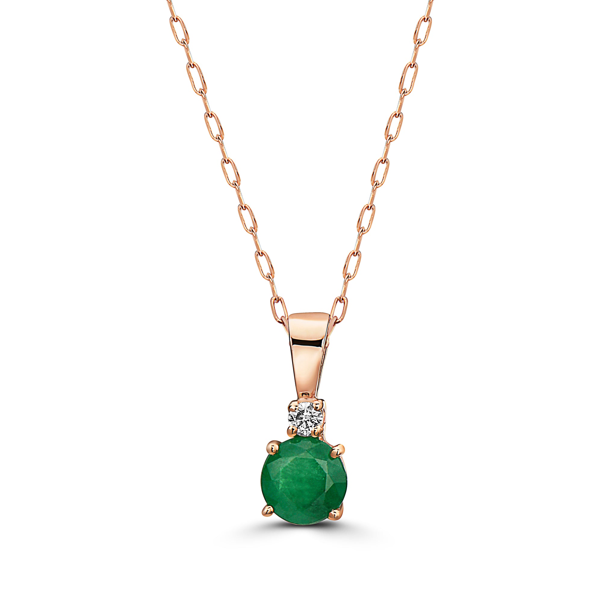 Birthstone Pendant 1 cts Natural Green Emerald, Nude Diamonds, in 14K Rose Gold