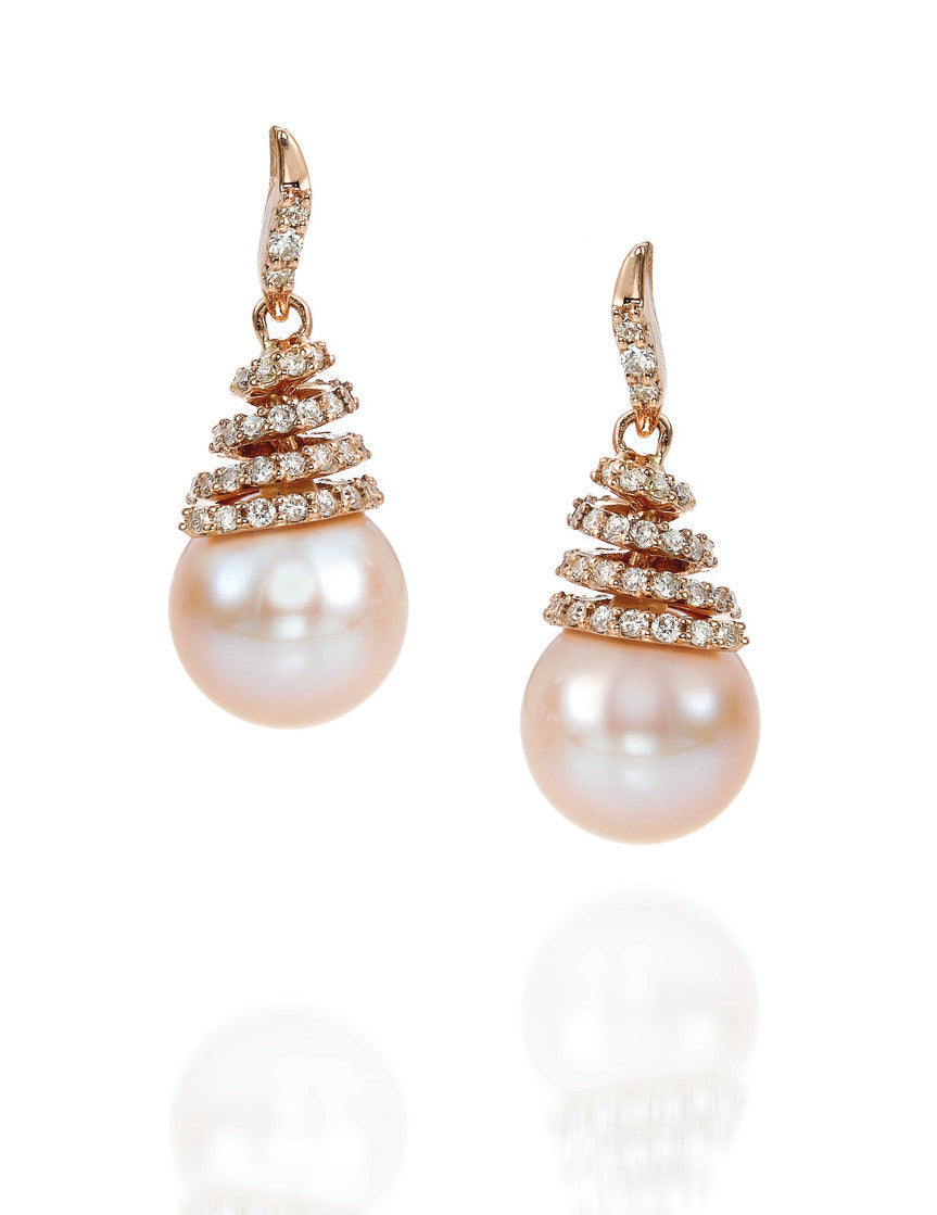 Grand Sample Sale Earrings featuring Strawberry Pearls Vanilla Diamonds set in 14K Strawberry Gold - BirthStone.com