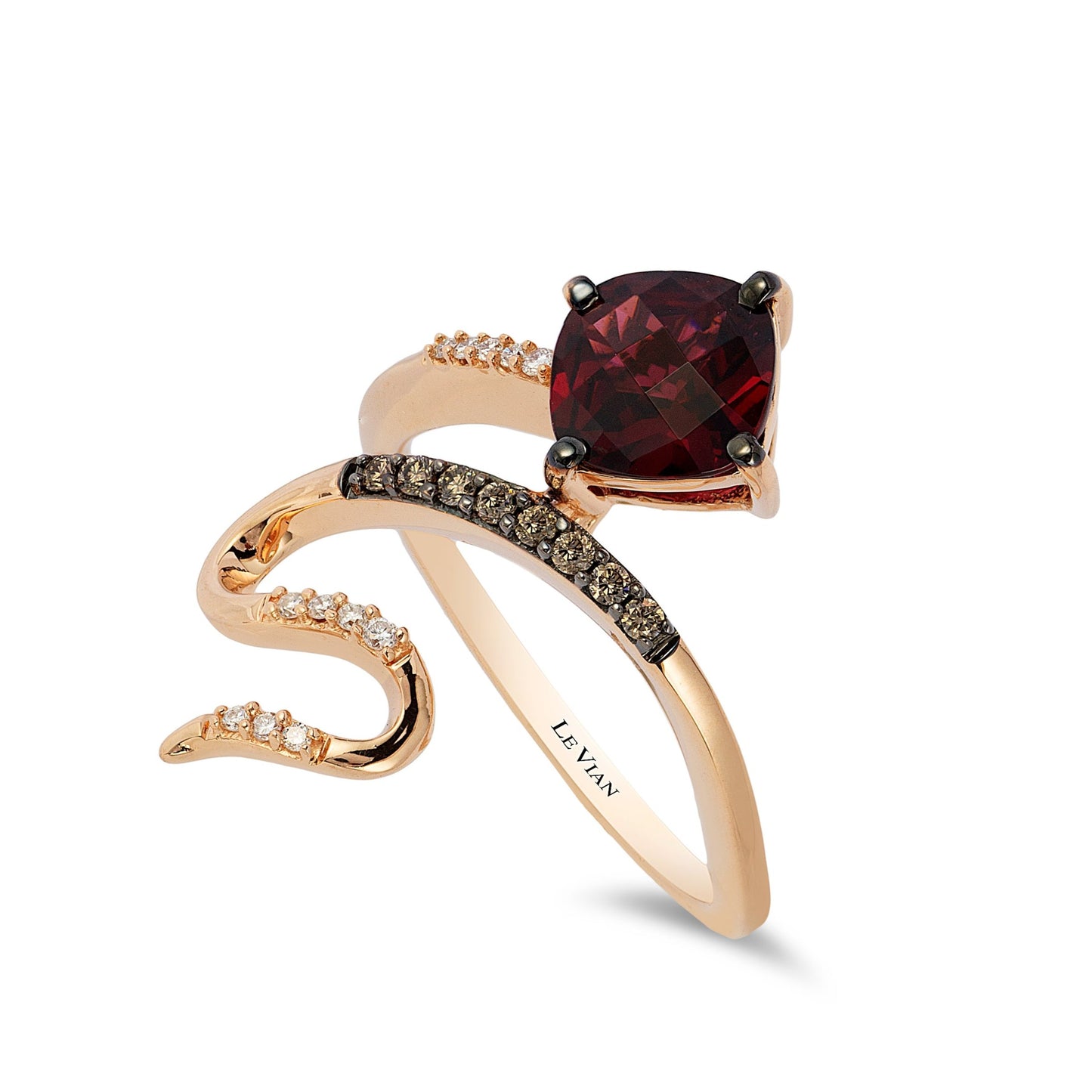 Le Vian Chocolatier Ring featuring 1 1/4 cts. Raspberry Rhodolite, 1/15 cts. Chocolate Diamonds, 1/20 cts. Vanilla Diamonds set in 14K Strawberry Gold - BirthStone.com