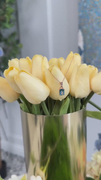 Le Vian Pendant featuring 1 3/8 cts Ocean Blue Topaz,set in 925 Sterling Silver Strawberry Gold