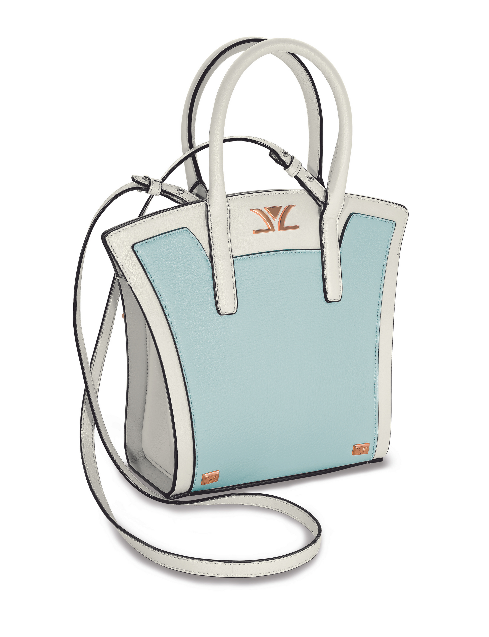 "Liz" Mini Cross Body - Aqua & Snow Pebbled Leather - BirthStone.com