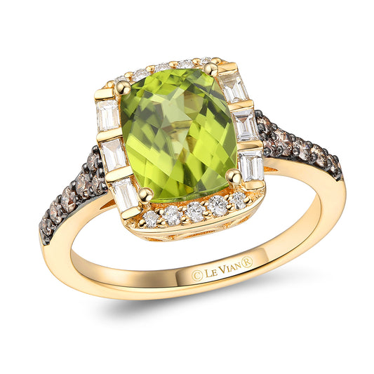 Le Vian Chocolatier Ring featuring Green Apple Peridot Chocolate Diamonds, Vanilla Diamonds set in 14K Honey Gold - BirthStone.com