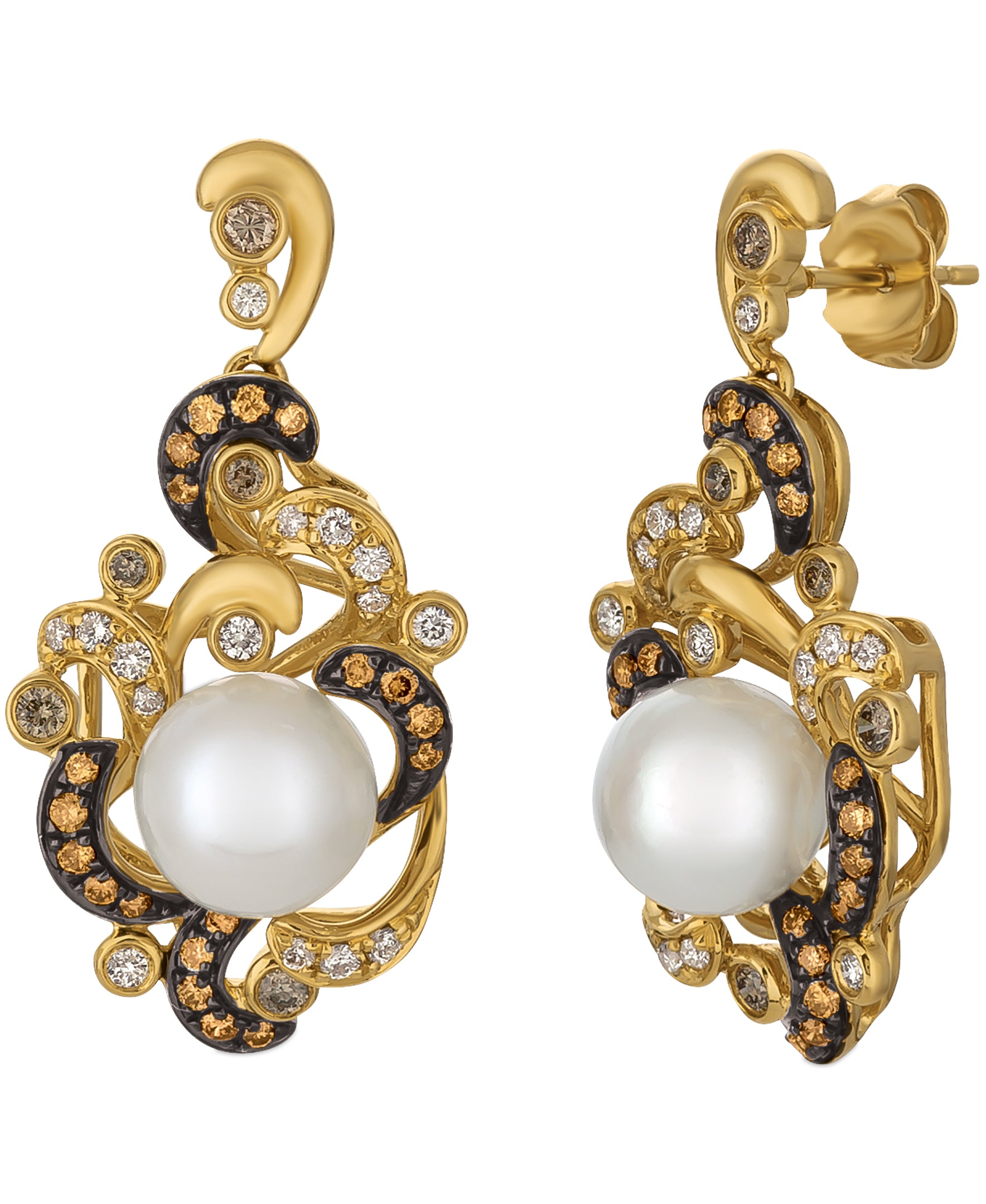 Le Vian Chocolatier Earrings featuring Vanilla Pearls Chocolate Diamonds, Vanilla Diamonds set in 14K Honey Gold - BirthStone.com