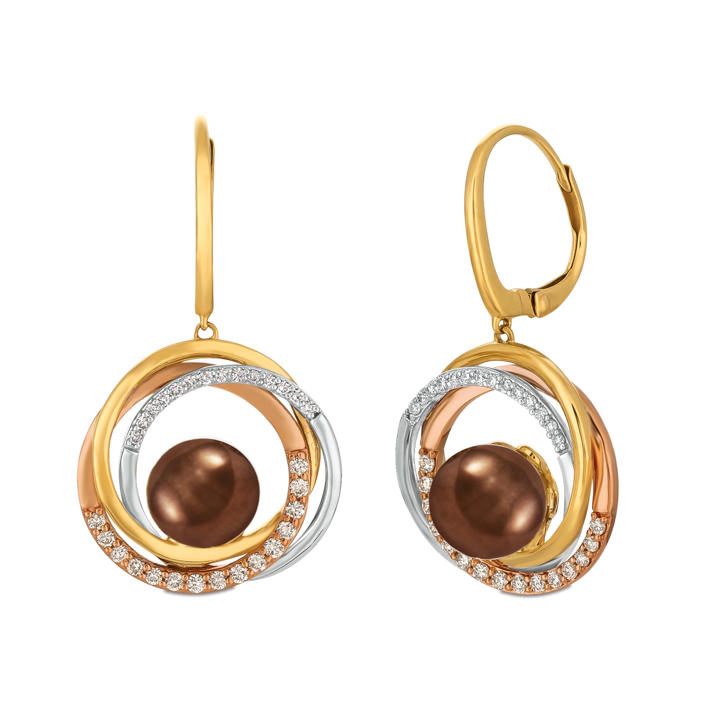 Le Vian Earrings featuring Chocolate Pearls Vanilla Diamonds set in 14K Tri Color Gold - BirthStone.com